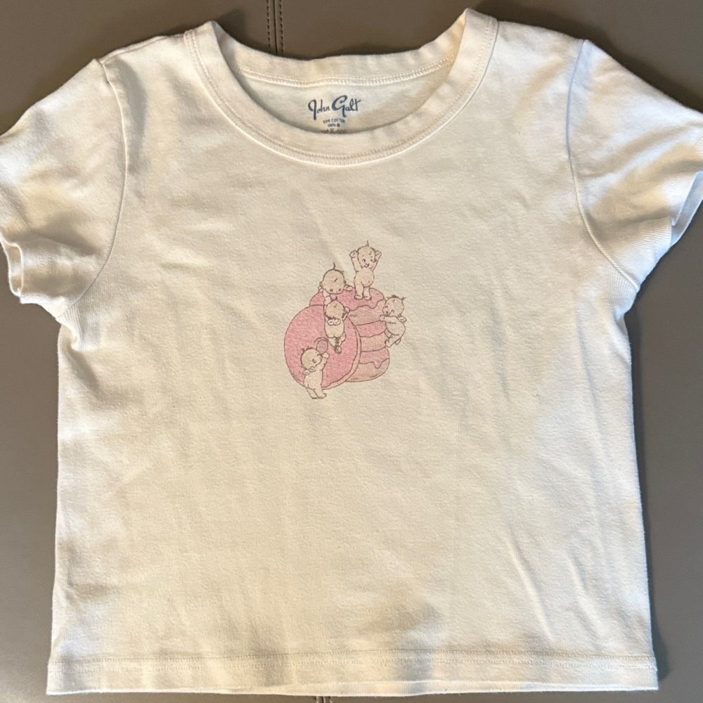 Brandy Melville White Tee with Pink Cartoon Graphic